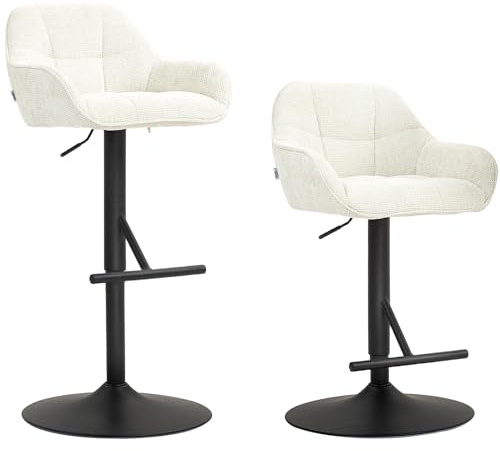 HOMCOM Lot de 2 tabourets de Bar, chaises de Bar, Hauteur réglable, Assise pivotante, avec Dossier et Repose-Pieds, Tissu Effet Lin et Base en Acier, pour Cuisine, Salle à Manger, crème