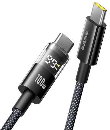 Baseus Cavo USB C con Display Digitale, Cavo di Ricarica Rapida da Tipo C a C da 100 W con 480 Mbps, Cavo intrecciato, Compatibile con iPhone17/17Pro/17Pro Max/16, Samsung S25U, MacBook, Surface, 1 m