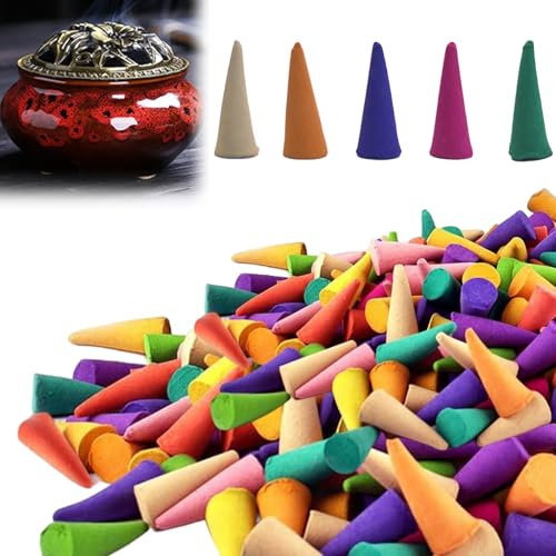 SI SEN 300 Stück Räucherkegel, Wasserfall Rückfluss Räucherkegel, Bunte Räucherstäbchen Lavendel Jasmin Rose Sandelholz Räucherstäbchen, für Teestube Arbeitszimmer Büro