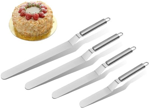 Beylce Winkelpalette Edelstahl, 4 Teiliges Tortenspachtel Klein und Lang Streichpaletten set, Streichpalette für Torten, Tortenmesser, Torten Spatel, Kuchenspachtel, Palettenmesser