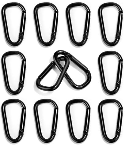 Lot de 12 Petits mousquetons en Fer - Convient pour Sacs à Dos, Ceintures, etc. - en Alliage d'aluminium - Noir