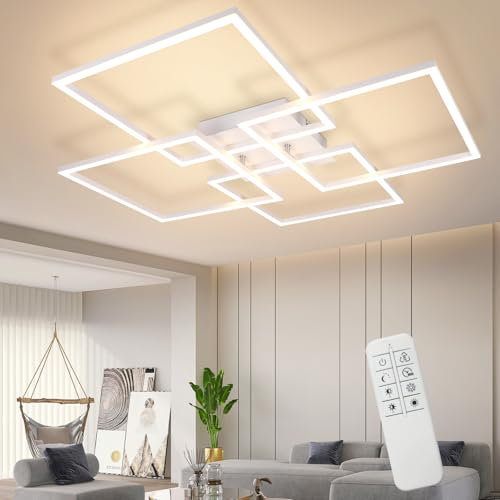 Homefire Deckenlampe Wohnzimmer LED Deckenleuchte Dimmbar: Weiß Küchenlampe mit Fernbedienung Modern Wohnzimmerlampe 3000K - 6500K Schlafzimmerlampe 48W Eckig Deckenbeleuchtung für Schlafzimme