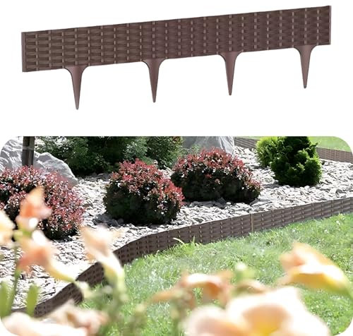 GARDENIX 3.9m Rattanoptik Rasenkante Kunststoff 5 Module - Beetumrandung Garten, Beeteinfassung Braun, Beetbegrenzung, Flexible Blumenbeet Umrandung, Beetzaun, Gartenpalisade Rattan, Beetkanten