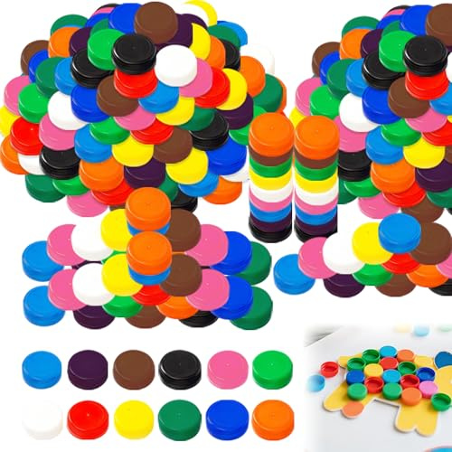 600 Pcs Colorful Plastic Bottle Caps for DIY Craft Assorted Colors Small Bottle Top Lids for Intelligence Development Stickers DIY Craft (12 Mixed Color ）