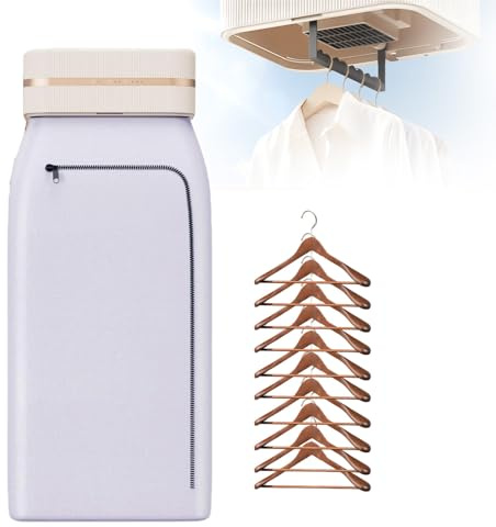 Secadora de ropa + 10 perchas, mini plancha de vapor colgante con modo de secado de doble velocidad, armario de secado eléctrico plegable de 10,6 x 8,5 x 4,2 pulgadas para acampar al aire libre y viaj