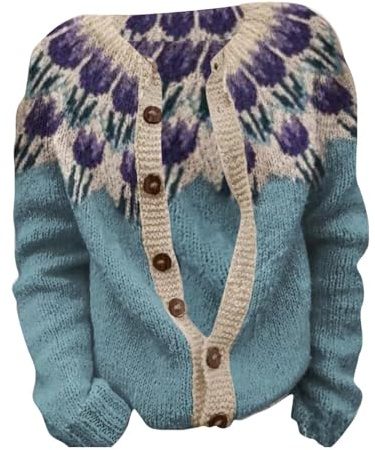 Women's Cardigan with Floral Norwegian Pattern, Colourful Cardigan in Iceland Style, Casual Cardigan for Autumn