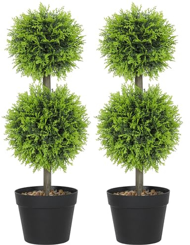 HOMCOM - Lote de 2 plantas artificiales decorativas, bolas de boj artificial topiario 60 cm en maceta, plantas falsas para decoración interior y exterior, color verde