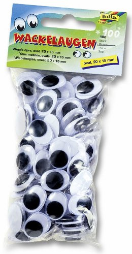 folia 752015 – vickande ögon med rörlig pupill, vit, oval ca 20 x 15 mm, 100 stycken – perfekt för att pyssla figurer och djur