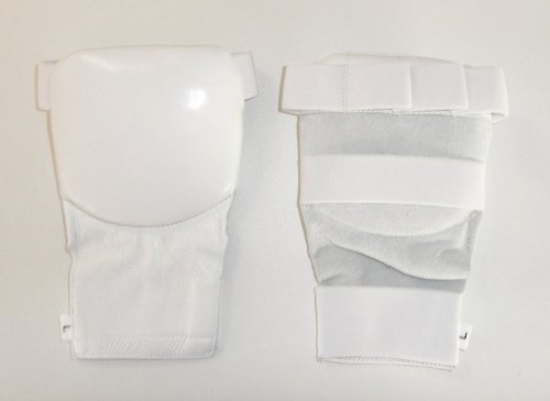 Budodrake Karate-Faustschützer, flach Echtleder (weiß, rot, blau) Faustschutz Handschützer (weiß, L)