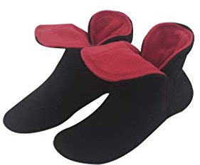 RAIKOU Hausschuhe für Damen, Herren für drinnen aus Micro Fleece mit ABS und Rutschfester Sohle,Haussocken Stoppersocken mit Super Flauschige Hüttenschuhe (Schwarz/Rot,43/46)