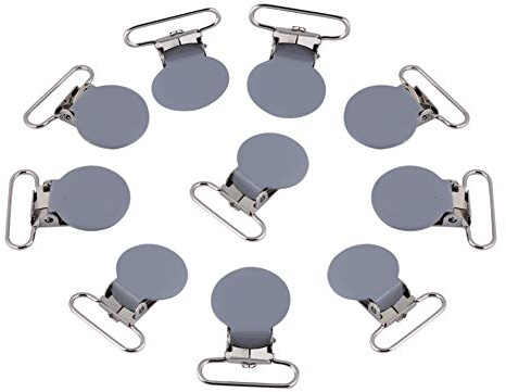 Clips para chupete, 10 piezas de metal redondo suspensor snap chupete correa titular para hacer bricolaje artesanía de cuero(gris)
