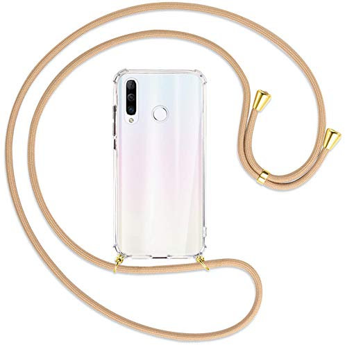 mtb more energy Handykette kompatibel mit Huawei P30 Lite, P30 Lite New Edition (6.15'') - beige/Gold - Smartphone Hülle zum Umhängen - Anti Shock Full TPU Case