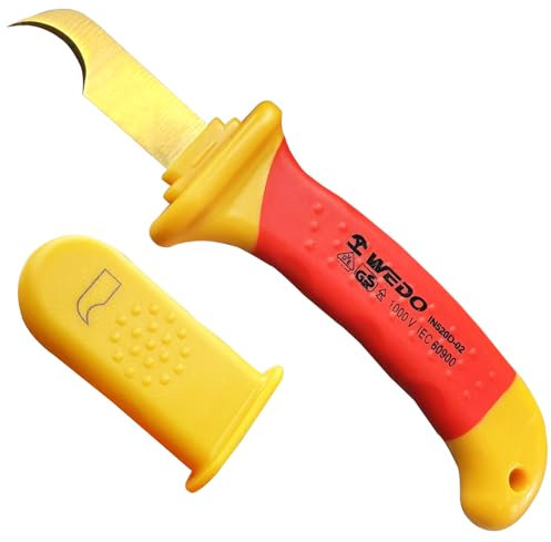 WEDO Insulation Cable Knife (Hook Blade) VED 1000V,Size 38 * 155mm,Sheath type Cable Knife,for Cable & Duct Slitting and Dismantling,Fast Wire Stripping Electrician Knife,IEC 60900