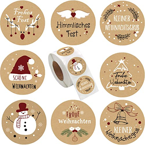 500 stycken julklistermärken, 4 cm runda julklistermärken för märkning självhäftande presentklistermärken jul kraftpapper etiketter, för jul fest presentförpackningar kuvert