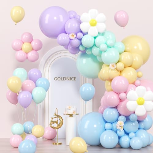 Pastel Balloon Arch Garland Kit, 100pcs Macaron Daisy Rainbow Birthday Decorations for Girls Boys Baby Shower Kids Birthday Wedding Day Party Decorations, Pastel Rainbow Party Supplies