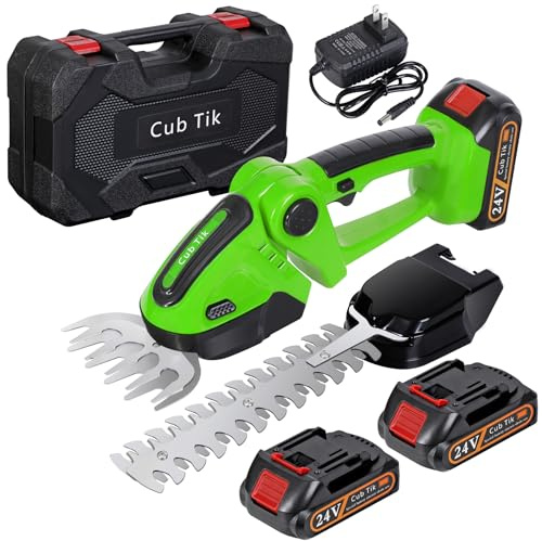 Hedge Trimmer Cordless with Battery and Charger 21V Electric Brush Grass Shrub Trimmer 2 in 1 Handheld Mini Grass Shears Grass Cutter Battery Powered Hedge Trimmer