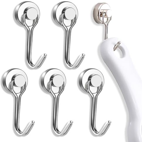 Lot de 5 Crochets Magnétiques Frigo, Crochet Aimanté Puissant 7 kg Crochet Magnetique Frigo Néodyme Pivotants Aimant Crochet Magnétique Crochets Aimantés Magnétiques pour Cuisine Torchon Tableau