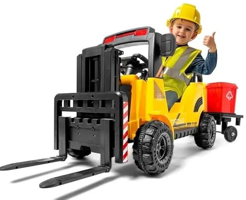 Chariot élévateur Torillo-Elevator 12 V pour enfants jusqu'à 6 ans, RC, remorque, jaune, RC