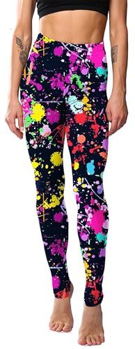 Fioeyr Women's Neon High Waisted Artistic Printed 80s Stretch Leggings Women's Yoga Running Soft Pants
