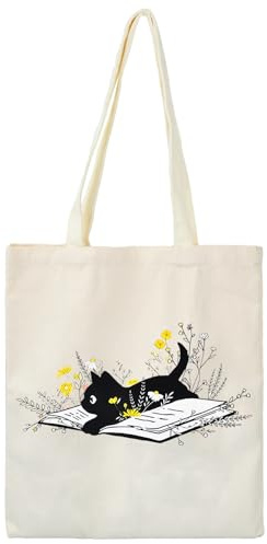 Volumoon Tote in Tela per Gatti, Stampata, di Cotone, Riutilizzabile, a Tracolla per Scuola, Lavoro, Spesa Quotidiana (A)
