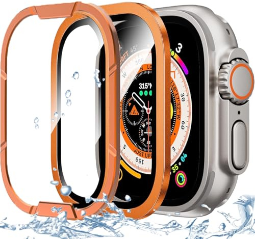 DEALELE [2-pack skärmskydd för Apple Watch Ultra 2/1 49 mm, arm titan legering ram 9H härdat glas skärmskydd skyddsfolie [behåll original] [Anti-rep] skyddsfilm, orange