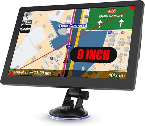 Navigatore GPS per auto e camion, schermo touch da 9 pollici, mappe del 2025 per camper con supporto GPS, guida vocale passo per passo, avviso di velocità e di semaforo rosso, pianificazione della rot