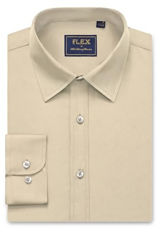 siliteelon Men's Long Sleeve Wrinkle Free Light Khaki Regular Fit Casual Business Formal Dress Shirt