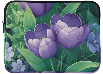 Grön blomma violer blommor vår laptop fodral 15-16 tum mjukt foder fodral för bärbar dator för män kvinnor