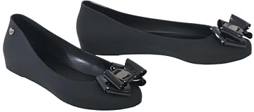 kraftd Womens Jelly Ballet Shoes Bow Details Slip-On Flats Peep Toe Ballerina Pumps | Ladies Footwear | Office Pump | Shoe (Black Matt, 6)