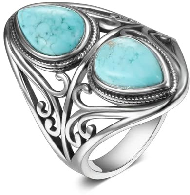 XJruixi Anillos de plata de ley 925 Anillo de turquesa natural de diseño retro para mujeres hombres Regalos de joyería fina Anillo de dedo de lujo