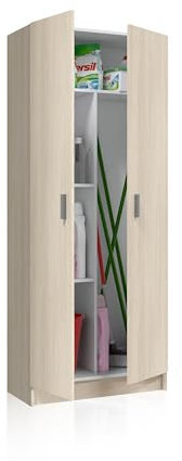 duehome | Armario Multiusos, Escobero, 2 Puertas, Modelo Multi Useful, Acabado en Color Roble, Medidas: 73 cm (Ancho) x180 cm (Alto) x 37 cm (Fondo)
