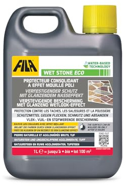 FILA Surface Care Solutions, WET STONE ECO, Protecteur Pierre Naturelle Tonaliseur Effet Mouillé, Hydrofuge pour Pierre, Anti-tache et Anti-salissure, Adapté pour Sols Extérieurs et Intérieurs, 1L