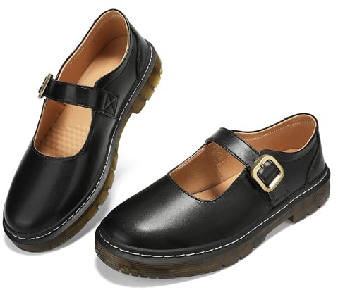 Umilake Mary Jane - Scarpe basse da donna, comode, con plateau, fibbia, cinturino alla caviglia, traspiranti, leggere, per ufficio e lavoro, nero, 42 EU