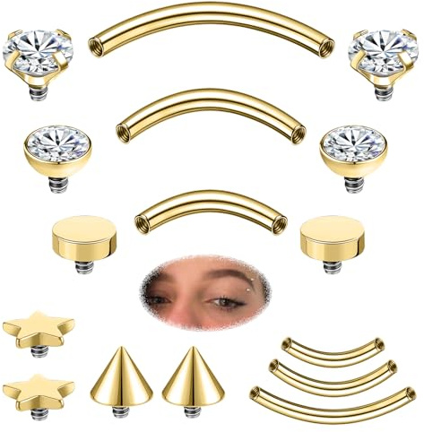 ZS Acciaio Inossidabile Barretta Curva Barbell Piercing Sopracciglio Rook Zircone Helix Daith Tragus Ear Piercing Opale Labbro Ombelico 6 mm 8 mm 10 mm 16G (Top 5 paia, oro)