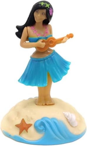 Wpppan Blue Dashboard Hula Girl Bobble Head Solar Powered Hawaiian Hula Shaking Head Dancing Toy Figure Doll for Car Interior Decorations Ornament Play Figures Style