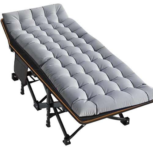 MOPHOTO Oversized Folding Camping bed With Mat for Adults, 198cmL x 81.5cmW x 46cmH Heavy Duty Outdoor Bed with Carry Bag,1200 D Layer Oxford Travel Fold up (Grey)
