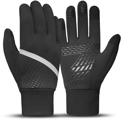 Rioomui Warm Kids Winter Gloves - Anti-Slip Gloves for Cold Weather with Touchscreen & Reflective Stripes - for Outdoor Hiking, Running, Soccer, Skateboarding, Bike Riding,Cycling-Black-M