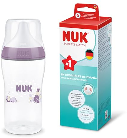 NUK Perfect Match Babyflaska | 0+ månader | 260 ml | Anti-kolikmatningsflaska | PP | Temperaturindikator | Flodhäst | 1 styck