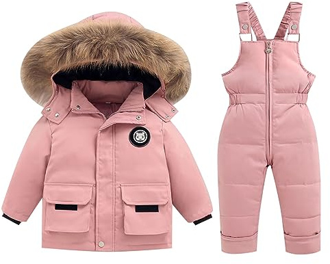 Flickkläder vinter barn flickor och pojkar enfärgad snökläder byxor och jackor kläder kappa set underkläder, Färg: röd, 4-5 ans