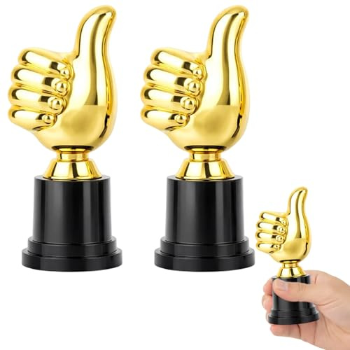 HiTjK 2Pcs Trophies, Mini Award Cups for Winners, Recognition Trophies for Achievements, Thumbs Up Trophy Set for Corporate Events and Sports Competitions