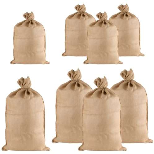 CHIHEUNG Juego de 8 sacos de yute grandes, 4 unidades de 100 x 60 cm + 4 unidades de 50 x 74 cm, sacos de patatas de yute con carga de 50 kg, color amarillo natural, para jardín, almacenamiento de
