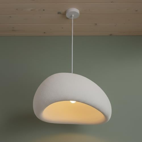 BARCELONA LED Wabi Sabi 08 große Pendelleuchte 50 cm, japanischer Stil, moderne Deckenlampe mit industriellem und klassischem Design, skulpturaler Lampenschirm in Steinoptik E27 für Wohnzimmer
