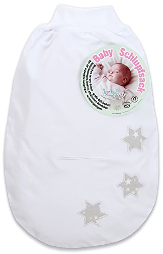 babybay Schlupfsack Organic Cotton mit Gurtschlitz, weiß Applikation kleine Sterne perlgrau Sterne weiß