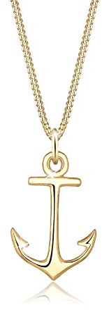 Ellli Damen Halskette Anker Anhänger Meer Strand Trend in 925 Sterling Silber vergoldet