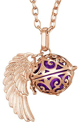 Morella Collar ángel de la Guarda de Acero Inoxidable Oro Rosa 70 cm con Colgante alas de ángel y Bola de resonancia de Color Lila 16 mm para Damas en Bolsa para Joyas