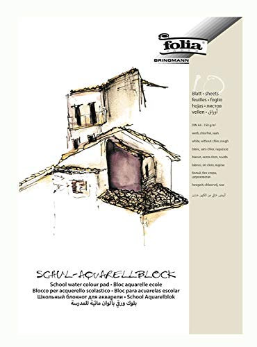 folia 8354 - Schul - Aquarellblock, rau, 150 g/qm, DIN A4, 10 Blatt, 3 fach geleimt, chlorfrei