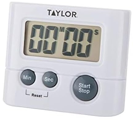 Taylor Digital Timer with 99 Minute 59 Second Display, Easy to Use, White Compact Design for Kitchen Cooking, Baking, and Timing Needs