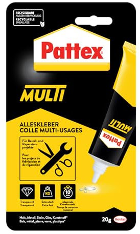 Pattex Multi Alleskleber, für präzise Verklebungen von kleineren Flächen, Lösemittelfrei und geruchsneutral, härtet schnell aus, Transparent, 20 g