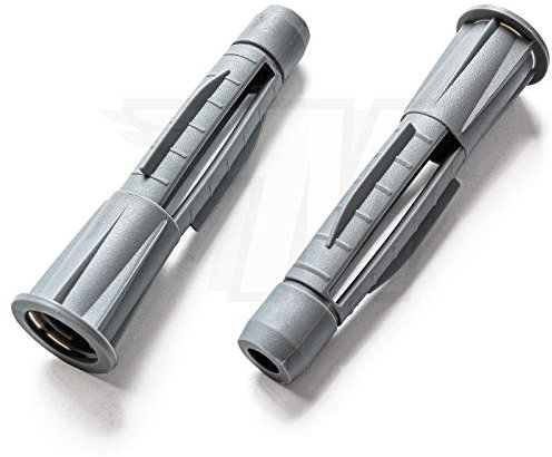 100 x Universal Dowels for Solid Building Material Hollow Building Material in Red/Grey with Collar, Grey