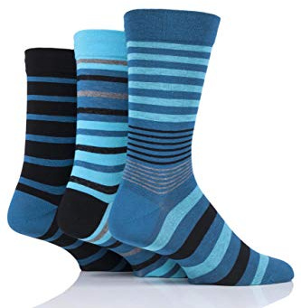 SockShop Men's Comfort Cuff Socks -Striped and Plain Soft Breathable & Cooling Bamboo Material Multipack of 3 Pairs